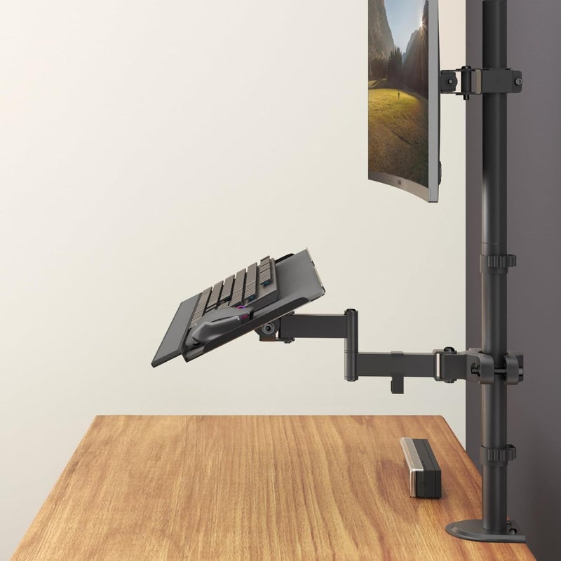 PUTORSEN Keyboard Tray Pole Mount - Keyboard Mount fits Most Standard and Oversized Keyboards, Holds up to 2.2lbs, Black - Image 2